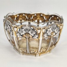 Antico porta panna stile liberty argento 800 con inserto in vetro Bruckmann