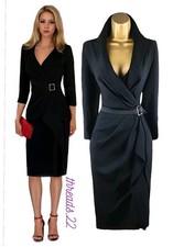 Abito blazer Karen Millen vintage UK14 US10 cintura drappeggiata logo fibbia immacolato 