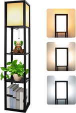 Lampada Salotto Da Terra, 3000K-5000K Lampada Da Pavimento in Legno Con Scaffale