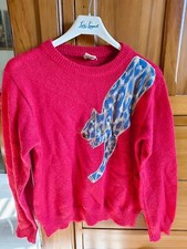 Maglione da donna a manica lunga con applicazione leopardo e brillantini. Tg. M