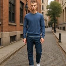 Hermes Maglione Uomo Piccolo Blu Misto Cashmere Seta Pullover Maglione Made in Italy