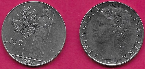 Italia 100 lire 1969 dea - 100, 1969-r