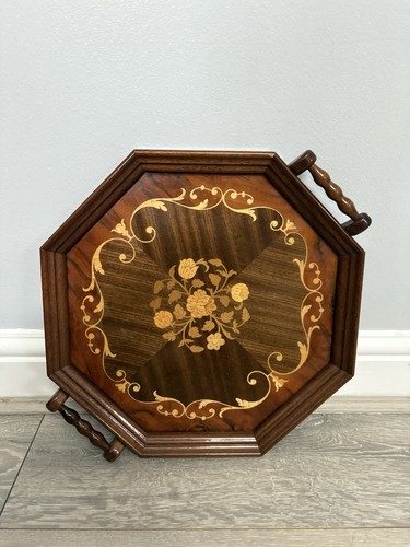 Vintage wooden tray inlaid - tray,