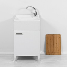 Mobile lavatoio bianco 50x50 cm vasca in resina e asse lavapanni Desya