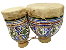 Coppia Bongo Tamburo Arabo Ceramica e Pelle di Capra bonghi tamburelli 15 e 9 cm