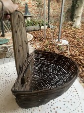 VECCHIA GERLA CESTA CESTINO VECCHIA MANIFATTURA CON SUPPORTO DA MURO IN LEGNO