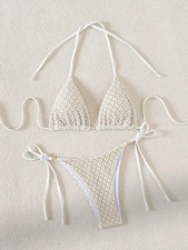 Bikini Bianco Oro Con Tanga