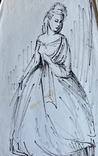 Dama In Abito Donna Persona Schizzo Disegno Inchiostro