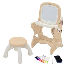 Tavolo da disegno marrone per bambini 3in1 con lavagna LCD magnetica e sgabello