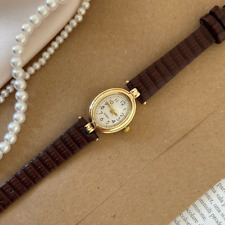 Leather Womens Watch | Gold Oval Watch | Vintage Brown Leather Strap | Felise