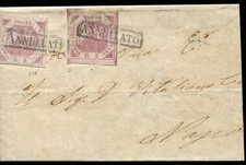 1858 Lettera per Napoli con 2 gr. lillaceo rosa. 1° Tav, n. 5a x2. Cat 450.