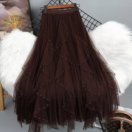 Gonna tulle lunga marrone - lunga,