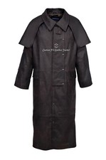 Cappotto Uomo Equitazione Marrone Skipper Casual Morbido Lungo Spolverino Cappotto Mucca Pelle Giacca