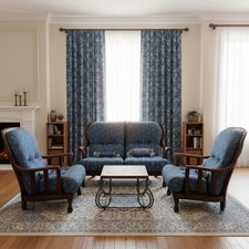 Salottino Vintage Anni 50/60 Divanetto 2 Poltrone tavolino e tende