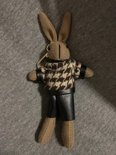 Coach Bunny Bag Charm Portachiavi Pied de Poule Maglione Tono Oro Clip Borsa Charm