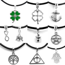 Collana nera con ciondolo Portafortuna Argento in corda tipo caucciu Uomo Donna