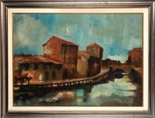 TOMMASO CRITELLI Quadro Dipinto Opera OLIO SU TELA Vecchia Milano con Cornice