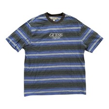 Guess Originals Vintage T Shirt Uomo Taglia Large Blu Nero Bianco Righe Crew