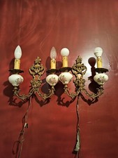 COPPIA APPLIQUE DA PARETE VINTAGE ORNATE BRONZO MASSICCIO 2 BRACCI LUCI 