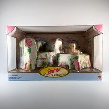 1998 Barbie Decor Collection Upholstered 2 Stuffed Chairs with Dog Floral Rare