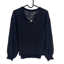 NAF NAF Donna Nera Collo A V Blusa Maniche Lunghe Taglia M