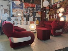 Space Age Set Divano Due Poltrone Pouf Vintage Bordeaux Design Interior