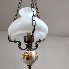Lampadario stile francese vintage liberty in ottone  ceramica vetro opalina
