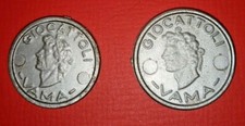 COPPIA DI GETTONI MONETE IN PLASTICA " GIOCATTOLI VAMA " LIRE 10 e 5- 1977 - 