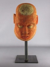 Scultura testa legno africano intagliato maschera soprammobile vintage XX Sec.