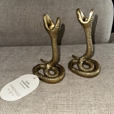 Set of 2 Threshold Snake Taper Candle Holders Brass-colored Aluminum - NEW