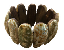 BRACCIALE CONCHIGLIA MADREPERLA BASE LEGNO SHEESHAM BRACCIALETTO ELASTICO H 4,5