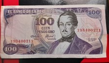 BANCONOTA 100 PESOS IN ORO COLOMBIA 1977