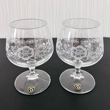 Set coppia bicchieri da brandy con incisione floreale stile Kiriko in vetro...