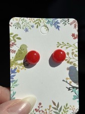 Orecchini Artigianali In Resina Rotondi, A Lobo, Colore Rosso Acceso, Nuovi