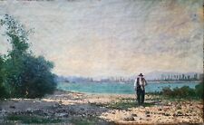 Cherubino Patà Promeneur au bord d'un lac (Suisse ?) élève de Gustave Courbet