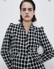 ZARA BLAZER strutturato Spalline PIED DE POULE Bianco Nero Bottoni argento SMALL