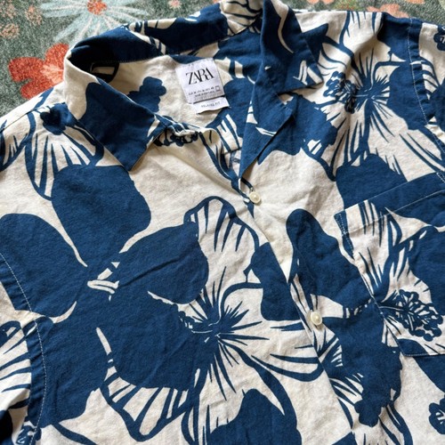 Zara man blue white - white, hibiscus