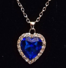 COLLANA  CUORE  CM.3 ZAFFIRO, BRILLANTI, LEGA ARGENTO/ORO BIANCO, CATENA CM45+5!