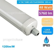 V-TAC TUBO LED PLAFONIERA STAGNA 48W LAMPADA 150CM IMPERMEABILE ESTERNO IP65