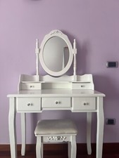 POSTAZIONE TRUCCO TOELETTA CON SGABELLO TAVOLO MAKEUP SPECCHIERA