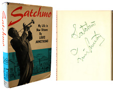 Louis Armstrong ~ Raro libro con copertina rigida firmato autografato "Satchmo" ~ DNA del PSA