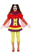 Costume clown pagliaccia donna giallo viola e rosso
