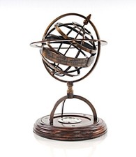 Sfera armillare in ottone antico 11" con bussola base in legno sfera per arre...