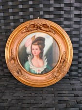 ANTICO DIPINTO SU TAVOLA - RITRATTO DAMA - CORNICE TONDA LEGNO DORAT - '900