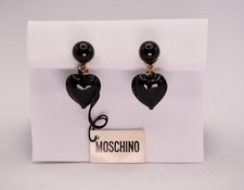 MOSCHINO ORECCHINI VINTAGE METALO COLOR ORO CHIUSURA CLIP VETRO NERO ITALY MADE