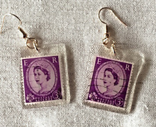 Orecchini Francobollo Regina Elisabetta II 1957 Originale Esclusivo Vintage