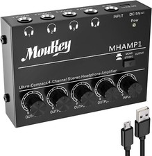 Moukey MHAMP1 Mini Amplificatore stereo per cuffie in metallo a 4 canali, 5 volt