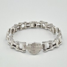 Bracciale catena maglia bici 9" Harley Davidson argento sterling 925 triplo emblema