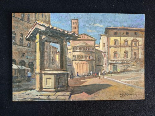 Dipinto olio tavola - olio, piazza