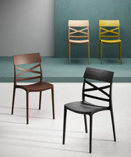 SET 2 SEDIE FOLK IN POLIPROPILENE COLORATE IMPILABILI x BAR GIARDINO "CATAS"